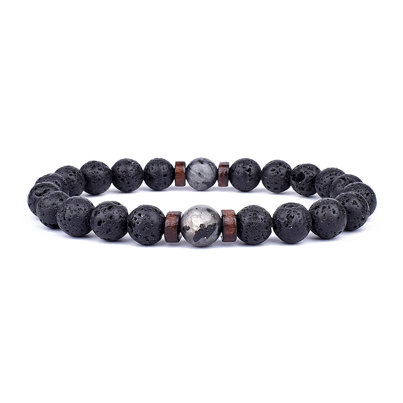 BAZARRR Pulseira de Pedra Vulcânica para Homens,  Lava e Madeira de 8mm, Pulseira Tibetana com Buda, Jóia para Homens e Mulheres