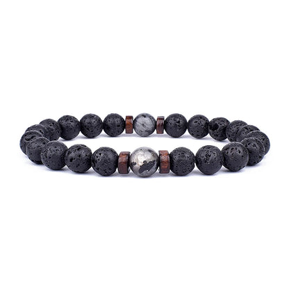 BAZARRR Pulseira de Pedra Vulcânica para Homens,  Lava e Madeira de 8mm, Pulseira Tibetana com Buda, Jóia para Homens e Mulheres