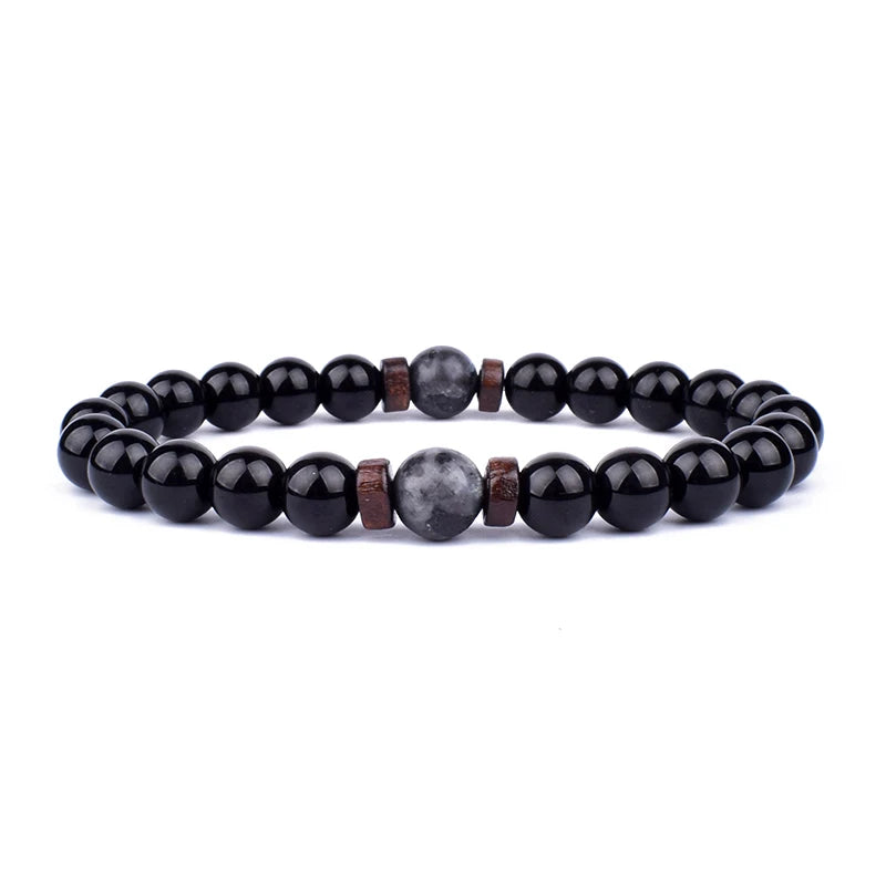 BAZARRR Pulseira de Pedra Vulcânica para Homens,  Lava e Madeira de 8mm, Pulseira Tibetana com Buda, Jóia para Homens e Mulheres